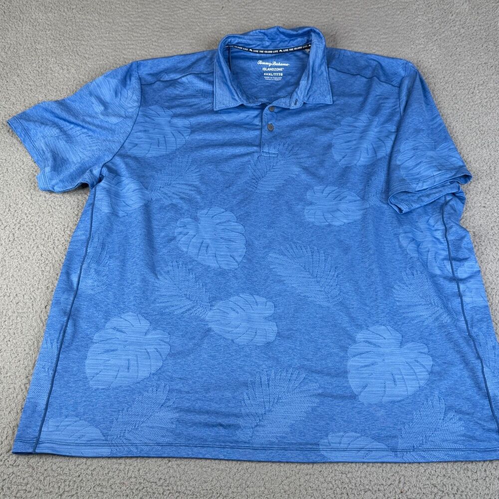 TOMMY BAHAMA Polo Shirt Mens 3XL Blue‎ Leaf Palm Island Zone Short Sleeve Golf